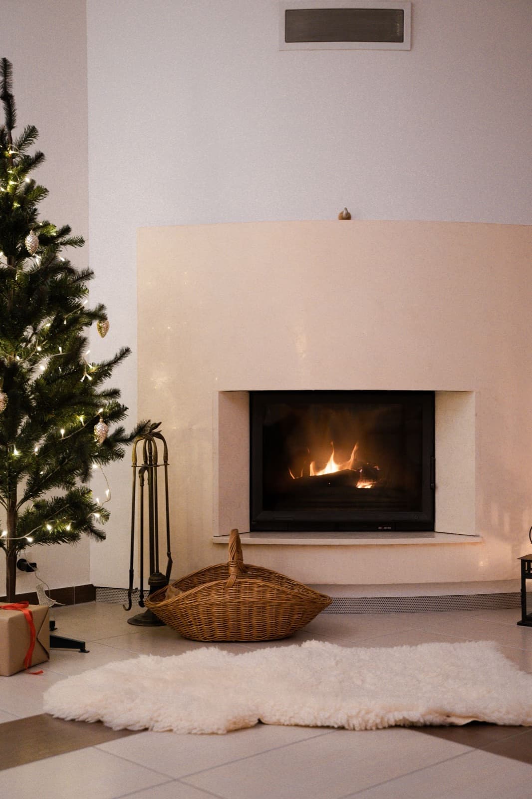 Warm festive interior with a fireplace