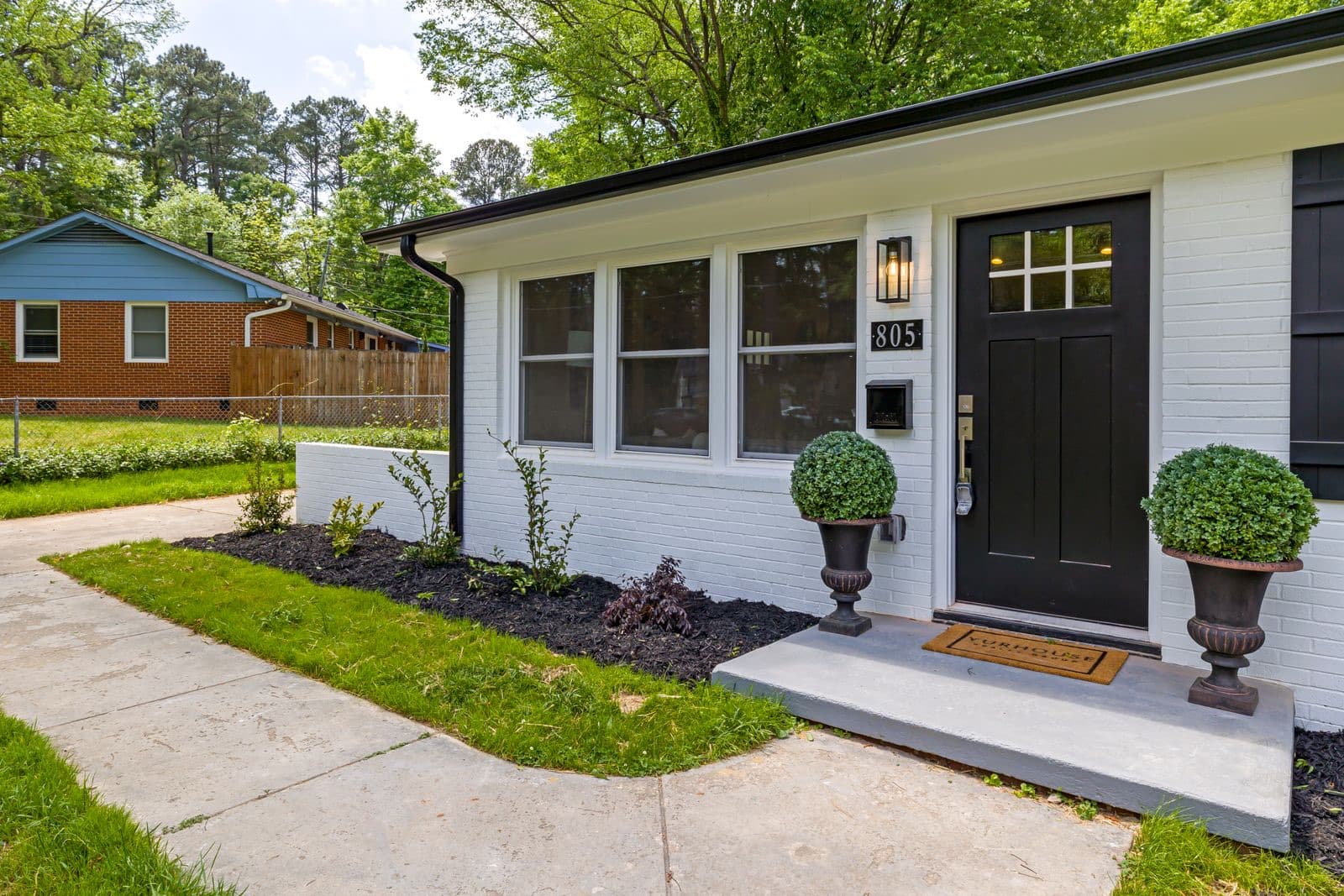 Suburban house with a landscaped front yard